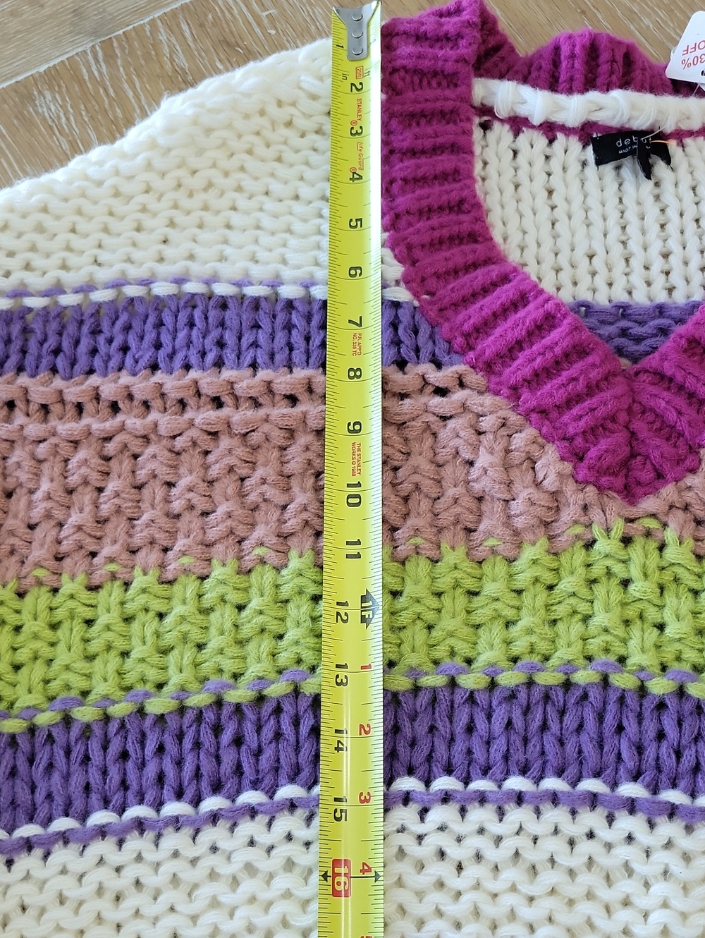 Apricot Lane Striped Multicolored Crop Chunky Sweater In Fuscia Size M/L NWT - Picture 10 of 12